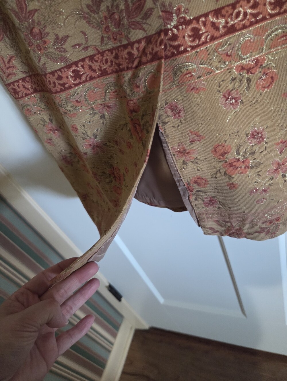 Orvis Tan Midi Skirt with Pink Floral Jacquard - Picture 5 of 6